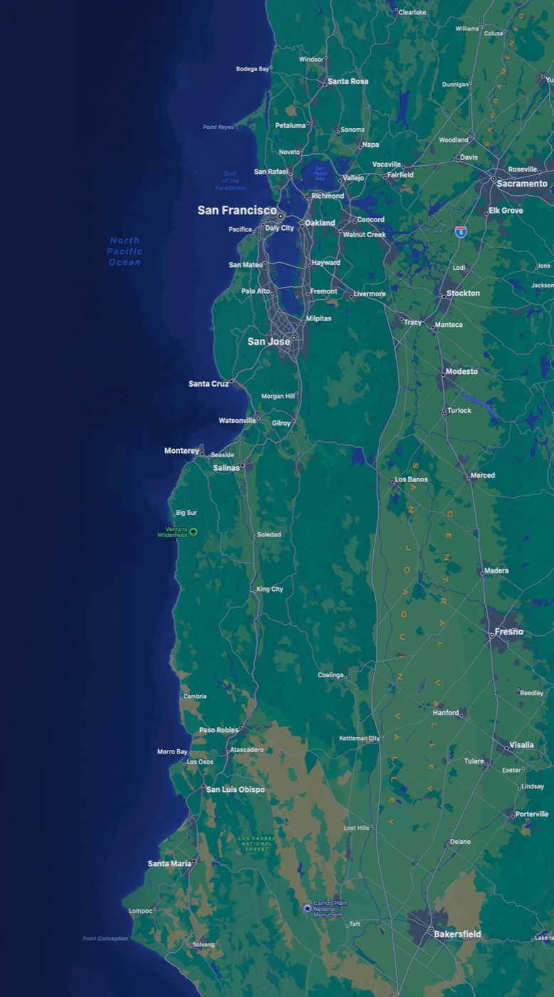 Explore map — Northern California coastline